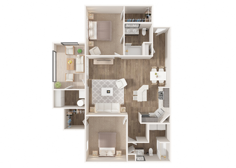 Floor plan for 2 beds, 2 baths, 1112 sqft